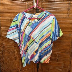 Alfred Dunner Multicolor Striped Geometric Short Sleeve Top